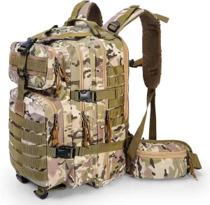 Outdoor Tactical Backpack Military for Men - Army Style MOLLE Survival Rucksack - 3 Day Assault Pack for Travel Hiking Hunting Camping Gym Camouflage Tan