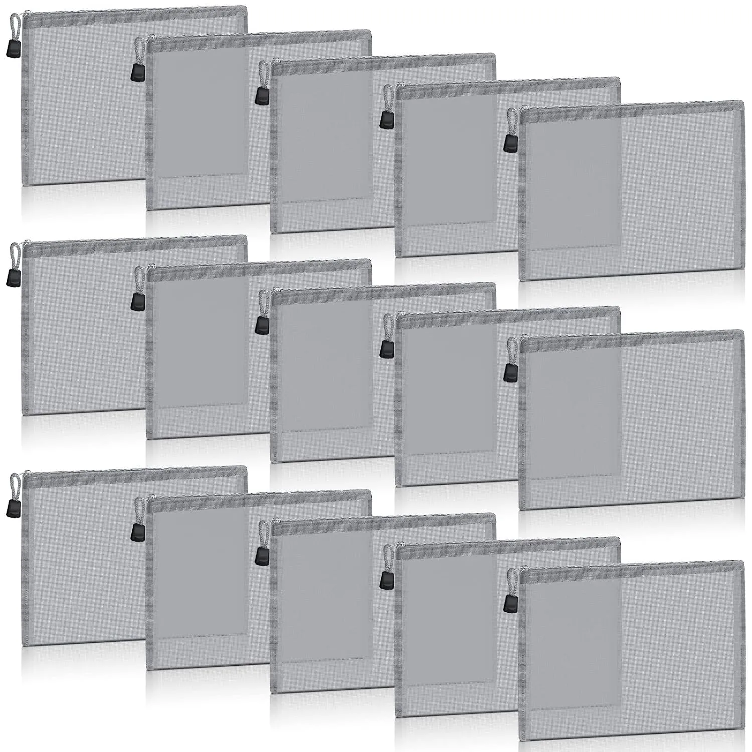 Outus 15 Pieces Mesh Bags Mesh Zipper Pouch Makeup Bags Cosmetic Travel Organizer Pouch Pencil Case(9.84 x 7.09 Inches,Gray)
