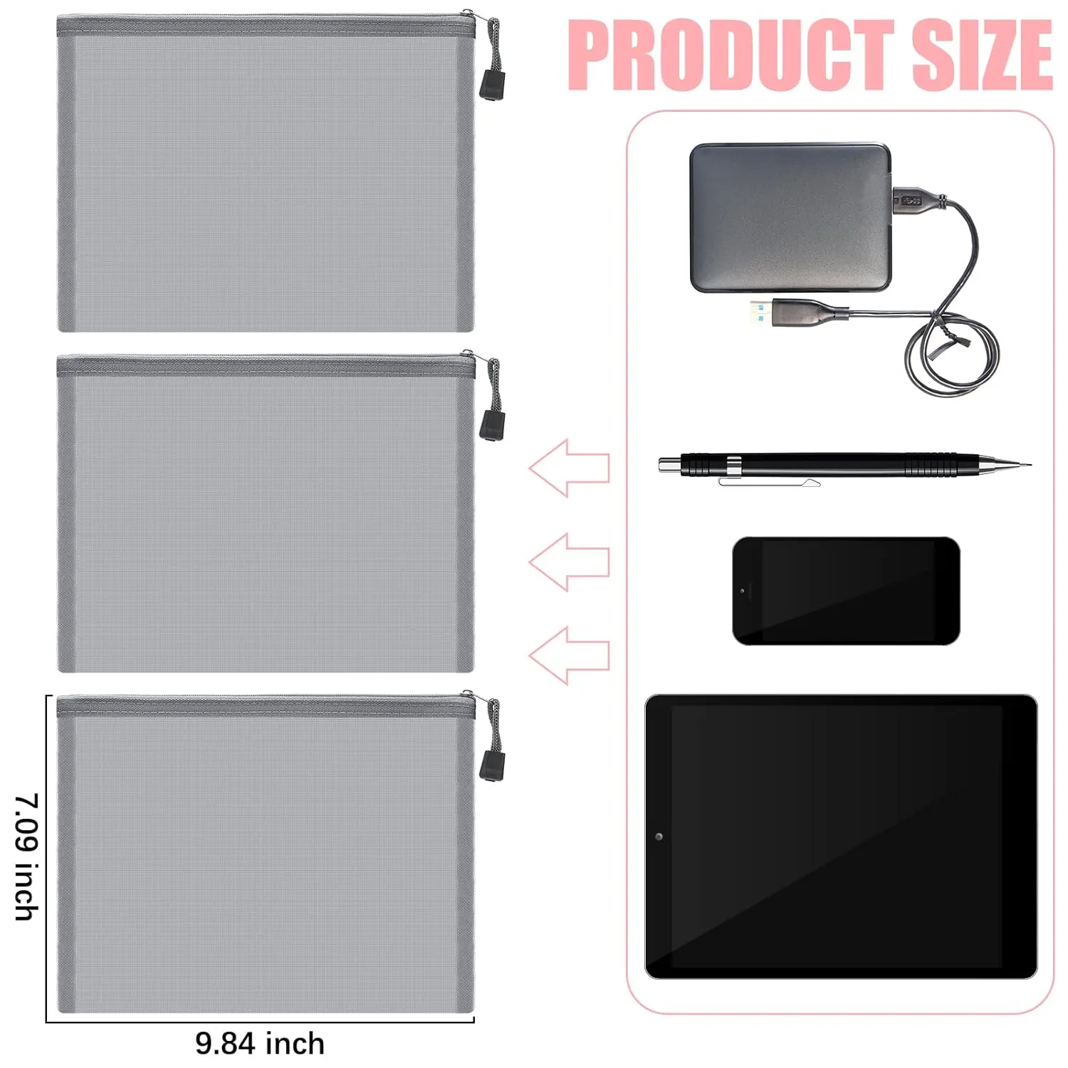 Outus 15 Pieces Mesh Bags Mesh Zipper Pouch Makeup Bags Cosmetic Travel Organizer Pouch Pencil Case(9.84 x 7.09 Inches,Gray)