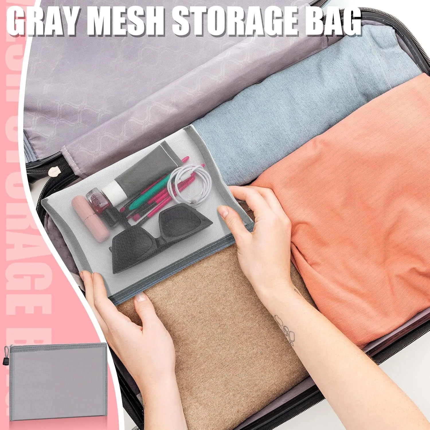Outus 15 Pieces Mesh Bags Mesh Zipper Pouch Makeup Bags Cosmetic Travel Organizer Pouch Pencil Case(9.84 x 7.09 Inches,Gray)