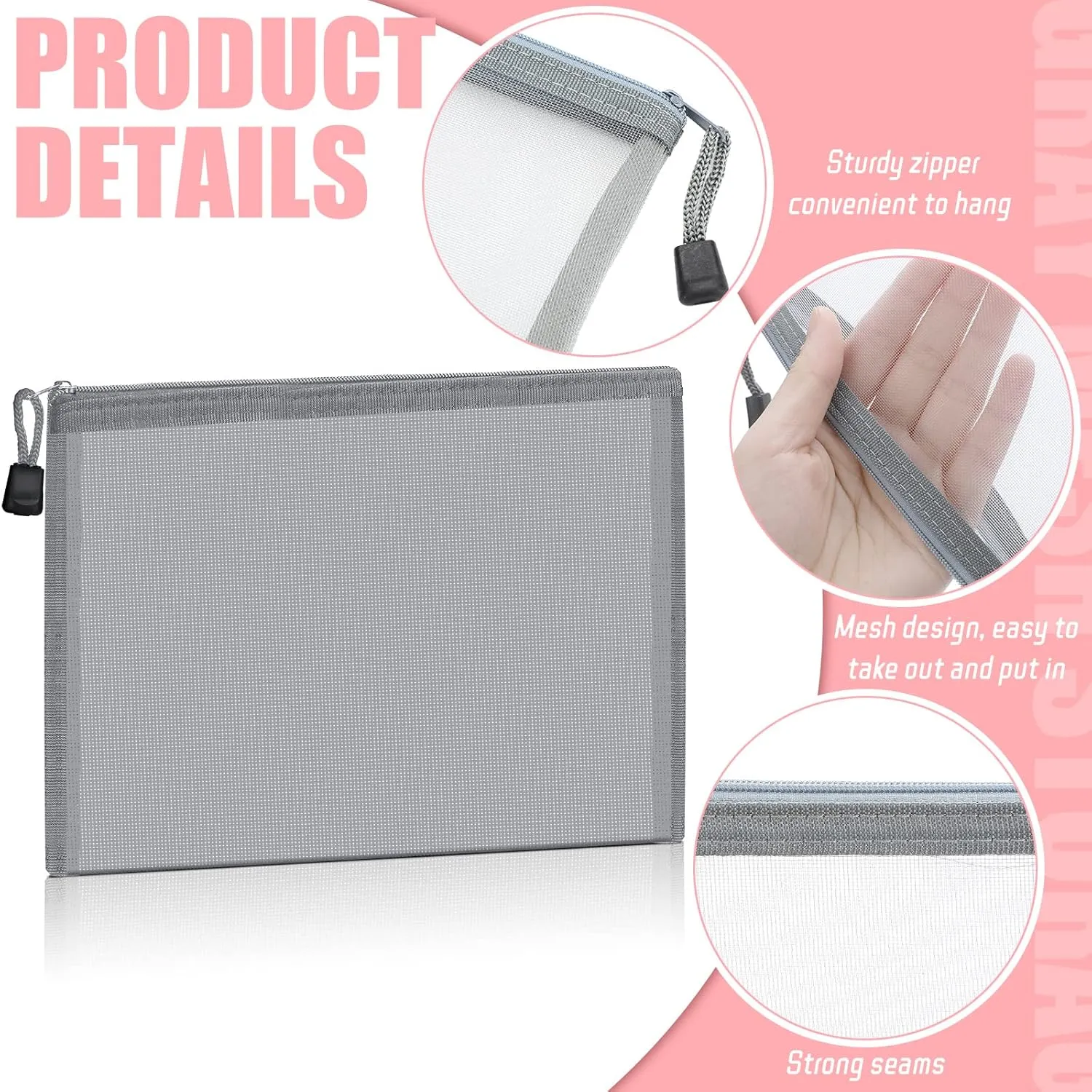 Outus 15 Pieces Mesh Bags Mesh Zipper Pouch Makeup Bags Cosmetic Travel Organizer Pouch Pencil Case(9.84 x 7.09 Inches,Gray)