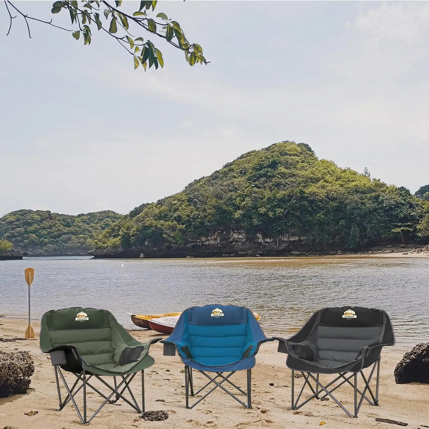 Oversized XL Padded Camping Chair Wide Heavy Duty Lawn Chairs Support 450 LBS Portable Folding Gaint Plus Camp Chair with Side Pocket Cup Holder for Outdoor Outside Sports Baseball-Blue