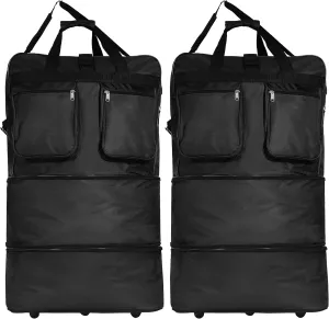 (Pack of 2) 36"" Duffle Bag Expandable Rolling Lightweight Wheeled Spinner Suitcase Luggage for Travel and Storage, Black, Wheelbag36