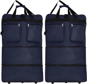 (Pack of 2) 36"" Duffle Bag Expandable Rolling Lightweight Wheeled Spinner Suitcase Luggage for Travel and Storage, Navy Blue, Wheelbag36