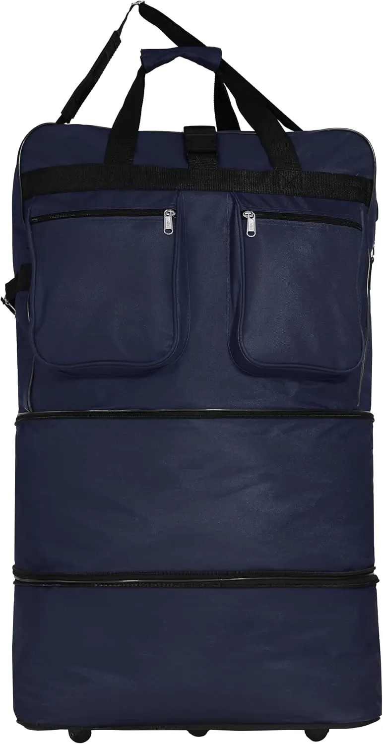 (Pack of 2) 36"" Duffle Bag Expandable Rolling Lightweight Wheeled Spinner Suitcase Luggage for Travel and Storage, Navy Blue, Wheelbag36