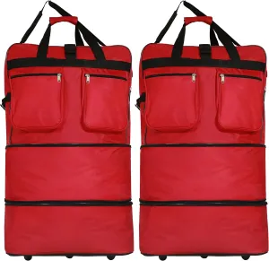 (Pack of 2) 36"" Duffle Bag Expandable Rolling Lightweight Wheeled Spinner Suitcase Luggage for Travel and Storage, Red, Wheelbag36