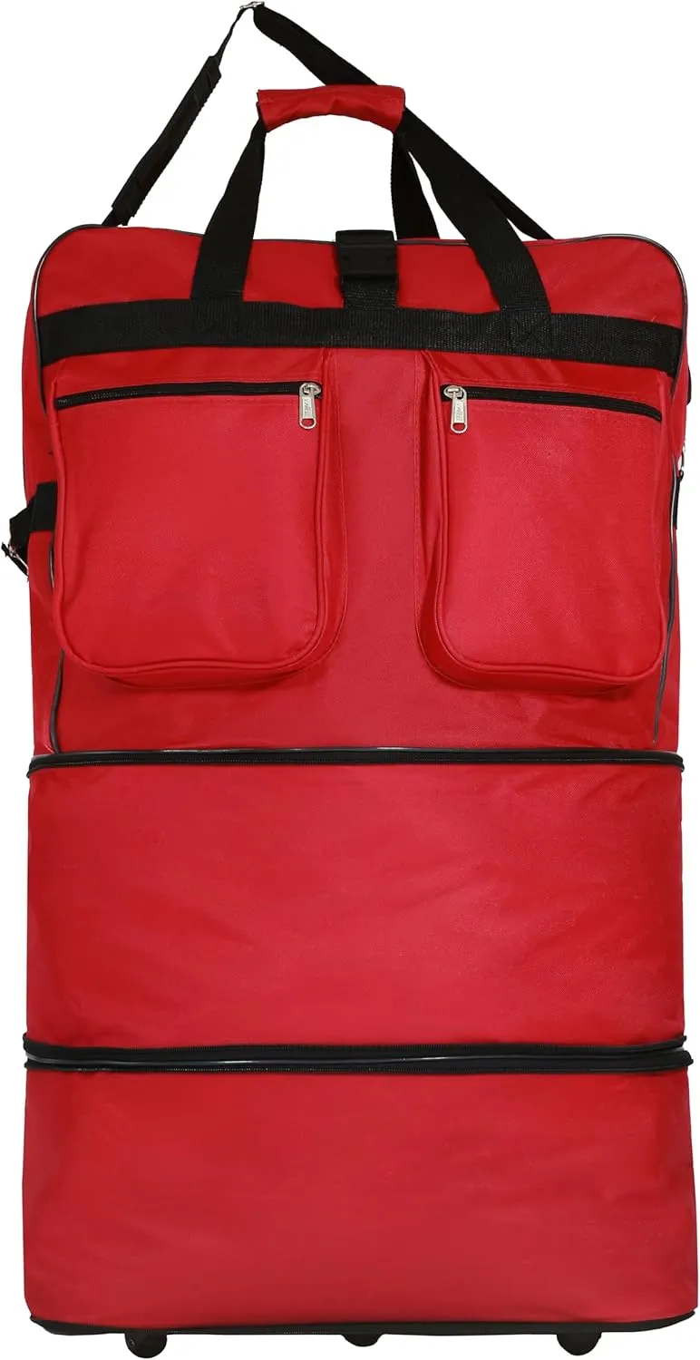 (Pack of 2) 36"" Duffle Bag Expandable Rolling Lightweight Wheeled Spinner Suitcase Luggage for Travel and Storage, Red, Wheelbag36