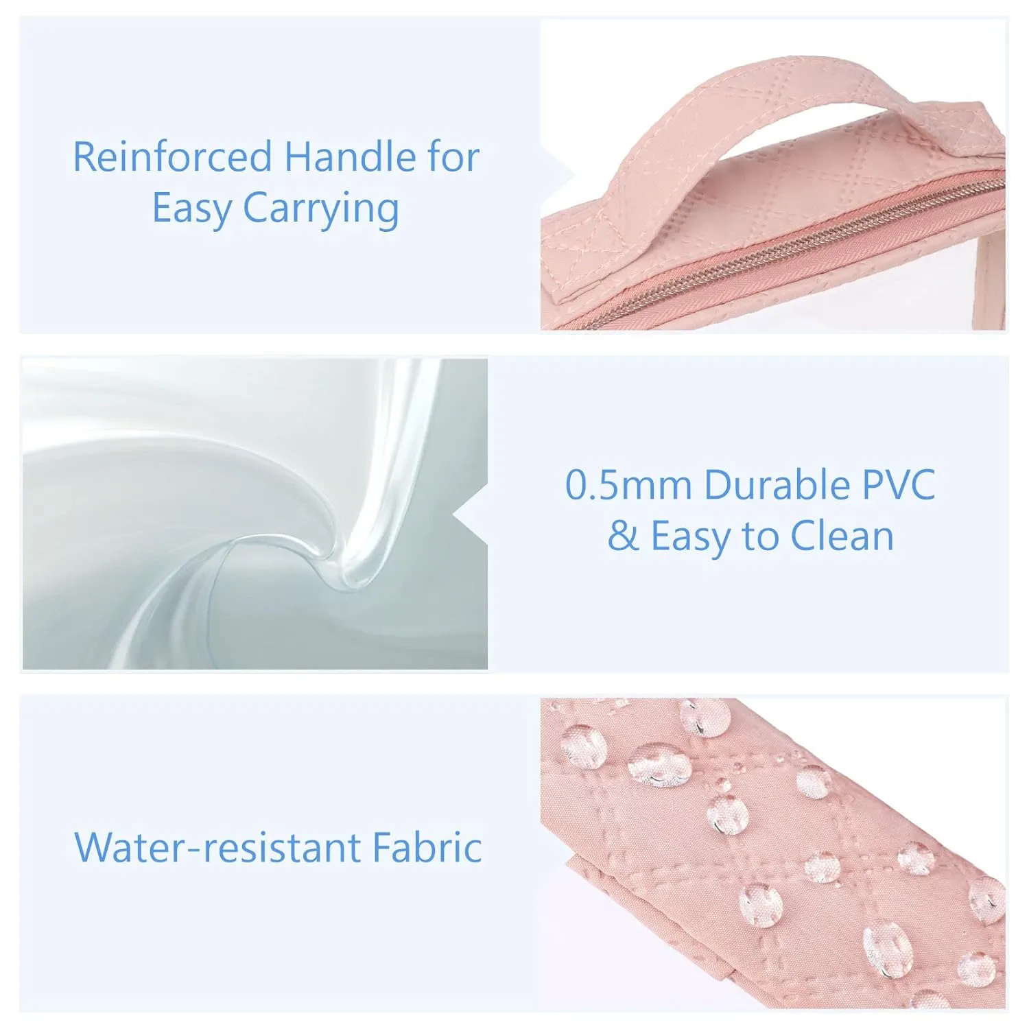 PACKISM TSA Approved Toiletry Bag, 3 Pack Clear Makeup Bags with Handle Large Opening, Clear Toiletry Bags Fit Carry-on Travel Essentials, Quart-sized Travel Bags for Toiletries, Rose Pink
