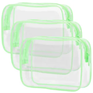 PACKISM TSA Approved Toiletry Bags - Clear Makeup Bags, Waterproof Quart Size, Travel Makeup Cosmetic Bags for Women, Carry On Airport Airline Compliant, 3 Pack, Green