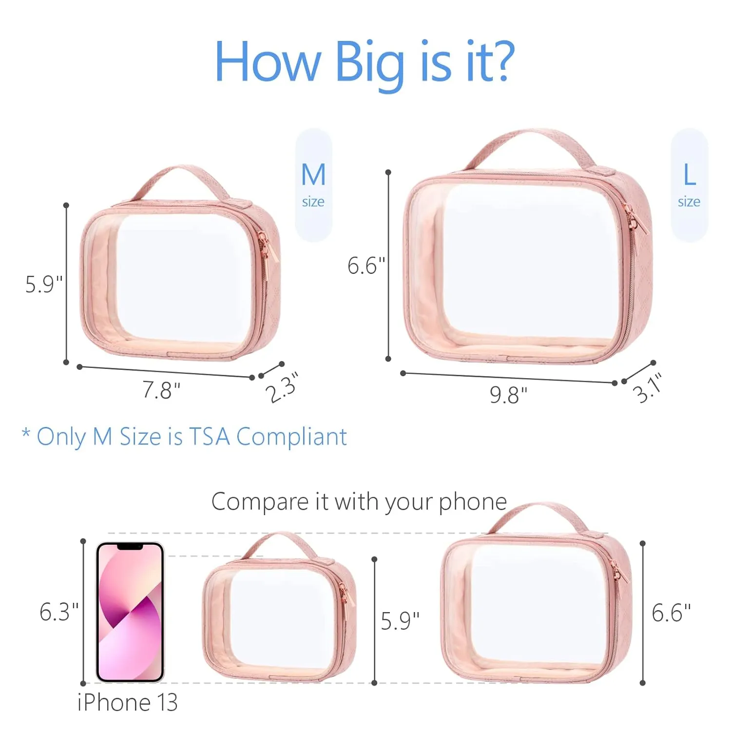 PACKISM Valentines Day Gifts for Him Her - TSA Approved Toiletry Bag - 180° Large Opening Clear Makeup Bags with Handle, Clear Toiletry Bags for Traveling Travel Essentials, Rose Pink