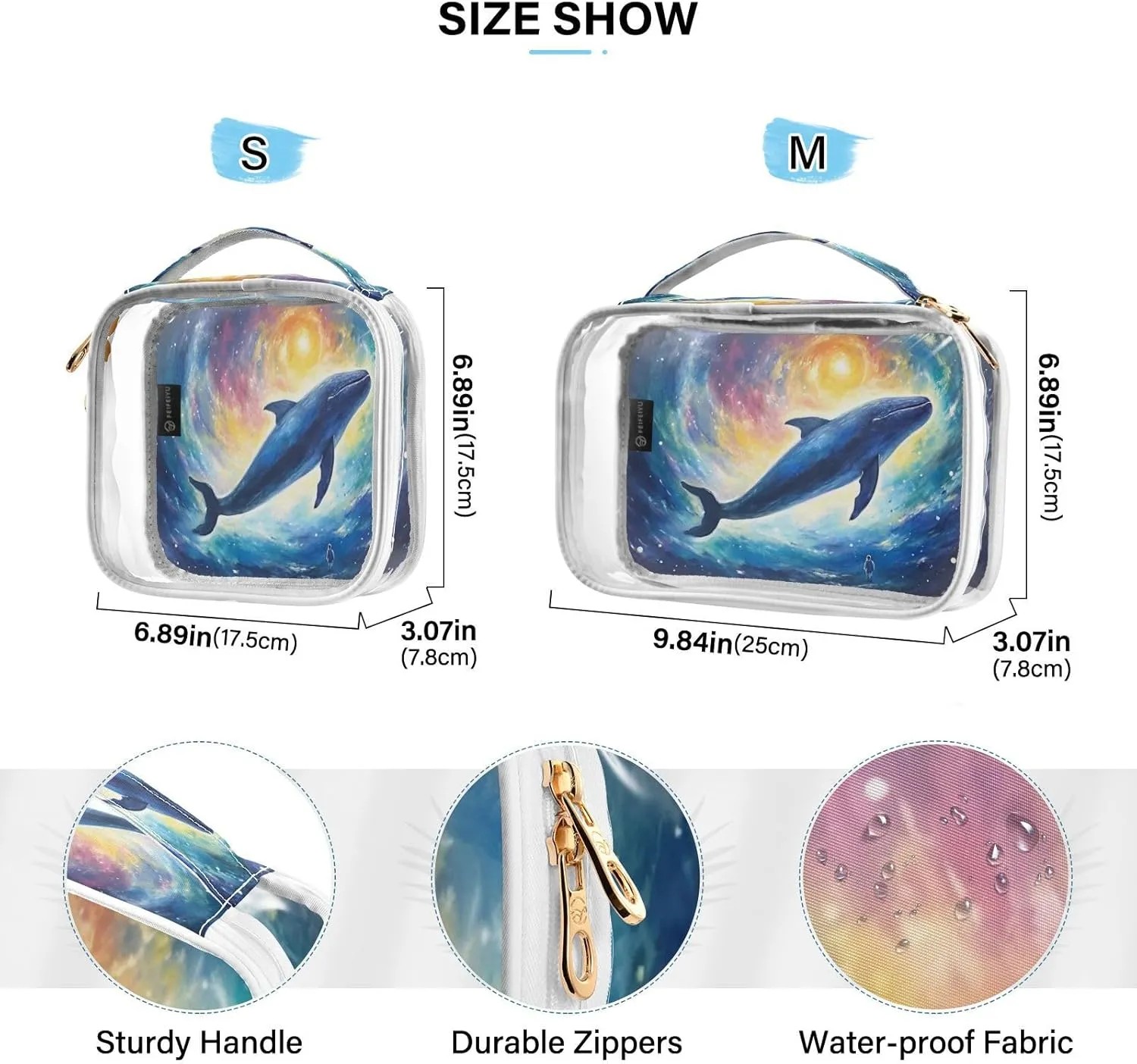 Painting of a Whale in Galaxy in Space Clear Toiletry Bag Set, Cosmetic Travel Bag Set, Travel Accessories Bags, 2 Pack