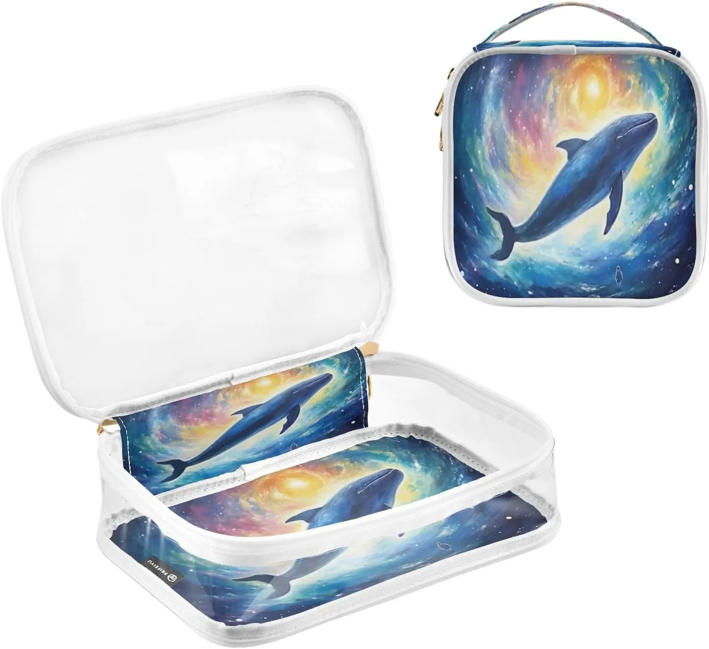 Painting of a Whale in Galaxy in Space Clear Toiletry Bag Set, Cosmetic Travel Bag Set, Travel Accessories Bags, 2 Pack