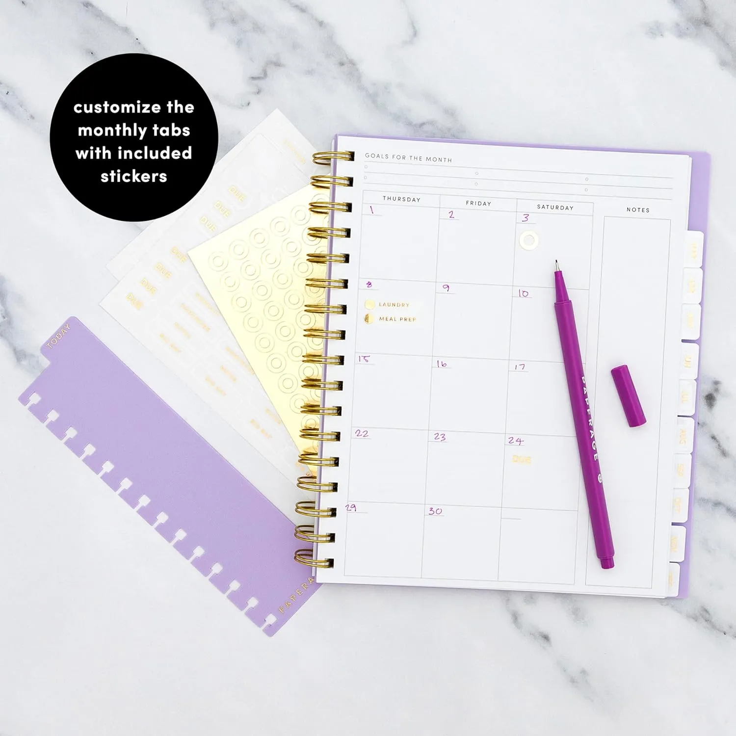 PAPERAGE Undated 12 Month Weekly & Monthly Planner with Durable Cover & Spiral Binding, 7.5 in x 9 in, Productivity Planner with Note Pages, Goals & Budget Trackers, Stickers & Bookmark (Navy)