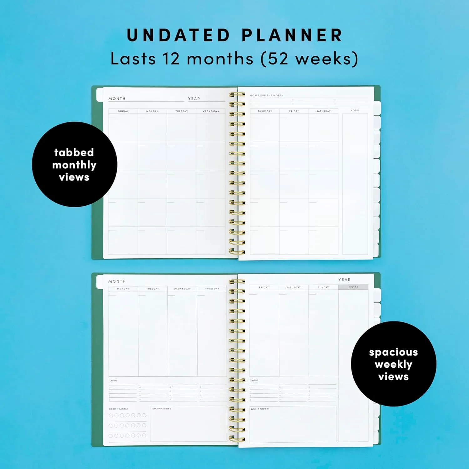PAPERAGE Undated 12 Month Weekly & Monthly Planner with Durable Cover & Spiral Binding, 7.5 in x 9 in, Productivity Planner with Note Pages, Goals & Budget Trackers, Stickers & Bookmark (Navy)