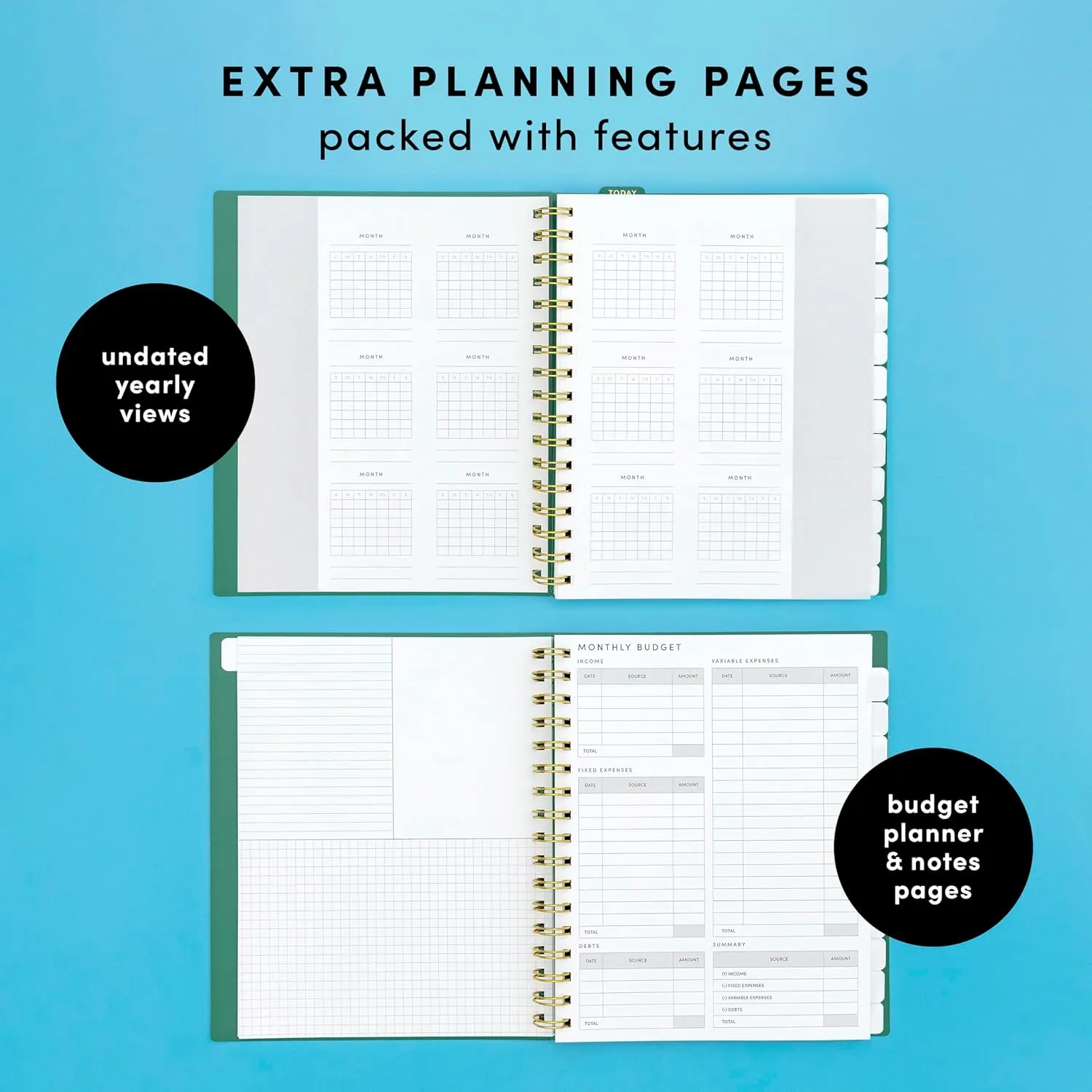 PAPERAGE Undated 12 Month Weekly & Monthly Planner with Durable Cover & Spiral Binding, 7.5 in x 9 in, Productivity Planner with Note Pages, Goals & Budget Trackers, Stickers & Bookmark (Navy)
