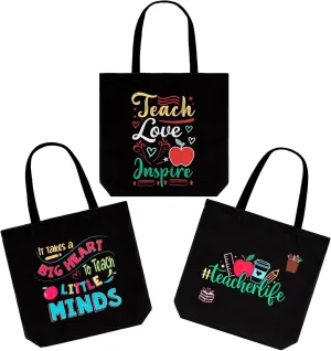 PARBEE 6 PCS Teacher Appreciation Gift Canvas Tote Bags, Reusable Teacher Essential Bags for Graduation, Retirement Gifts