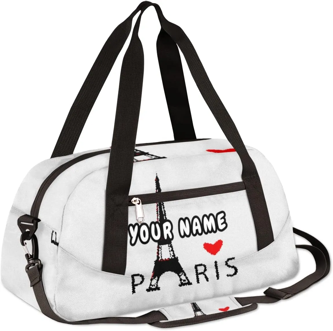 Paris Eiffel Tower Personalized Kids Duffel Bag for Girls Boys, Tower Debris Custom Name Dance Bag Overnight Small Duffel Bag Carry On Weekend Sports Travel Bag for School Practice Gymnastics Ballet