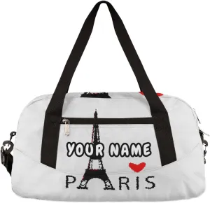 Paris Eiffel Tower Personalized Kids Duffel Bag for Girls Boys, Tower Debris Custom Name Dance Bag Overnight Small Duffel Bag Carry On Weekend Sports Travel Bag for School Practice Gymnastics Ballet
