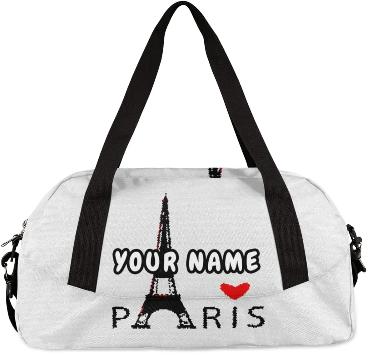 Paris Eiffel Tower Personalized Kids Duffel Bag for Girls Boys, Tower Debris Custom Name Dance Bag Overnight Small Duffel Bag Carry On Weekend Sports Travel Bag for School Practice Gymnastics Ballet