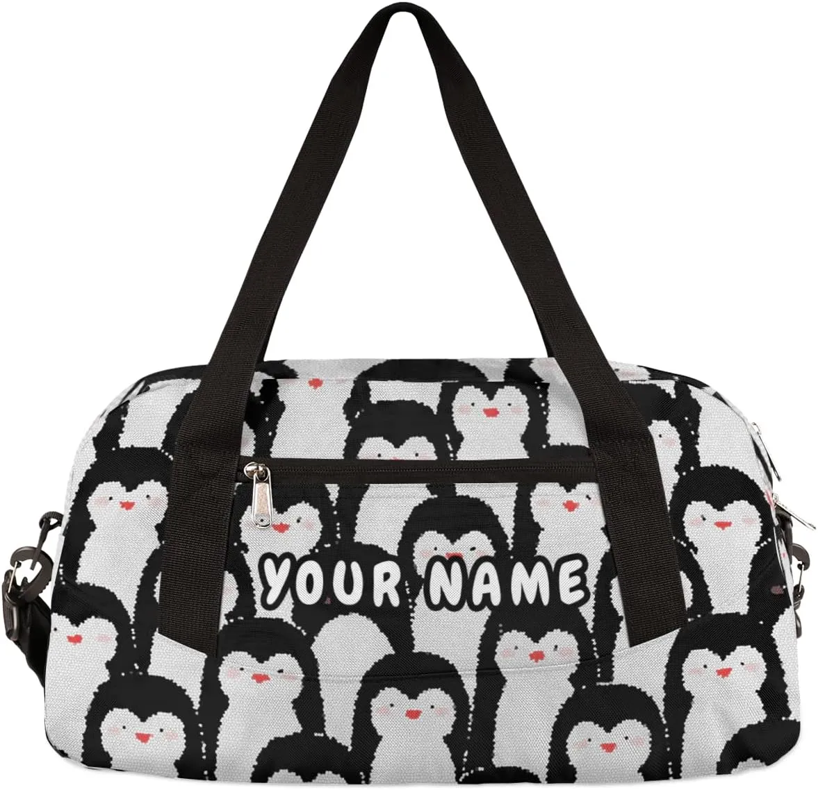 Penguins Personalized Kids Duffel Bag for Girls Boys, Penguins Debris Custom Name Dance Bag Overnight Small Duffel Bag Carry On Weekend Sports Travel Bag for School Practice Gymnastics Ballet