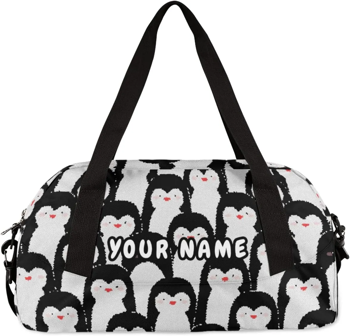 Penguins Personalized Kids Duffel Bag for Girls Boys, Penguins Debris Custom Name Dance Bag Overnight Small Duffel Bag Carry On Weekend Sports Travel Bag for School Practice Gymnastics Ballet
