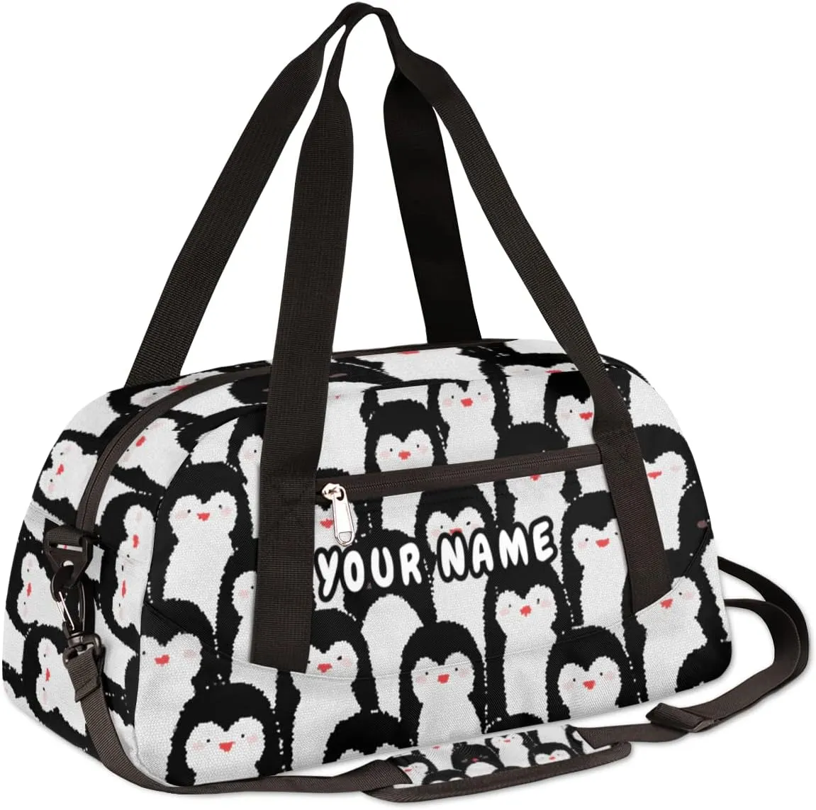 Penguins Personalized Kids Duffel Bag for Girls Boys, Penguins Debris Custom Name Dance Bag Overnight Small Duffel Bag Carry On Weekend Sports Travel Bag for School Practice Gymnastics Ballet