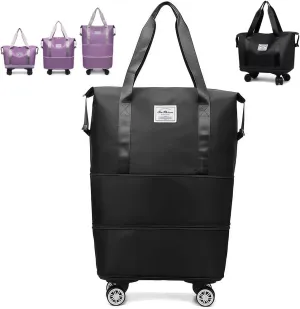 Pepepo Travel Bag With Wheels, 2025 New Large Capacity Travel Bag - Universal Wheel Removable, Large Capacity Wide-Open (BLACK)
