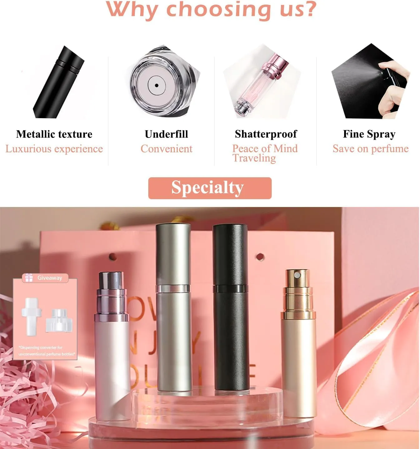 Perfume Refillable Bottle 5ml Bottom Refill Portable Purse Atomizer, Cologne Travel Perfume Spray Bottle for Outgoing and Traveling (Black   Pink 10ml)