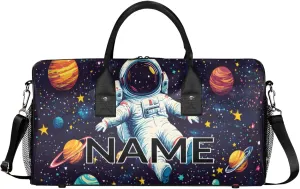 Personalized Astronaut Travel Duffel Bag with Name, Custom Gym Sport Bag Funny Trippy Space Carry On Weekend Overnight Duffel Bag for Men Women