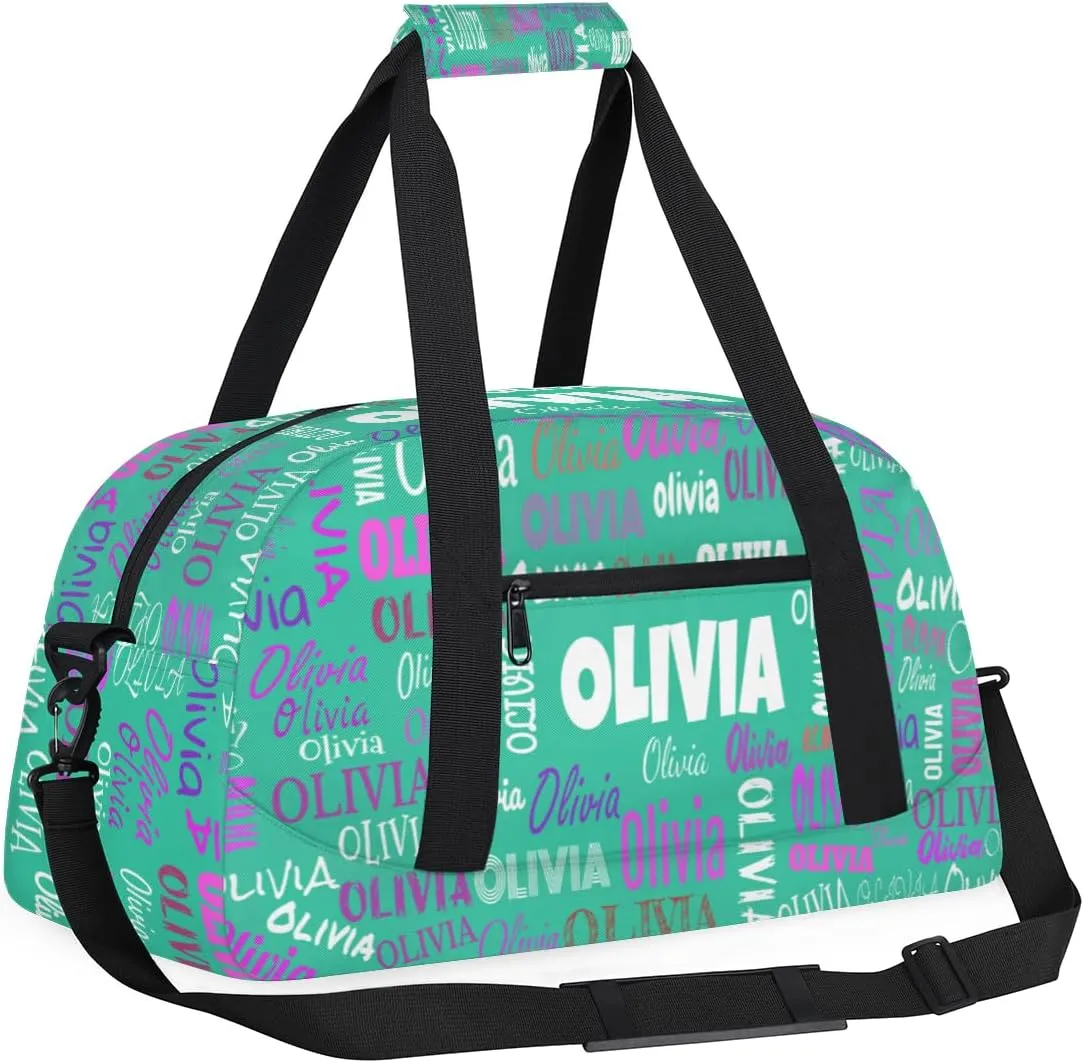 Personalized Ballet Dance Bag, Cheer Bag Girl Sport Duffel Bag, Name Ranked Customize Travel Duffle Bag with Name Overnight Weekender Bag Perform Cheer Bag, Light Sea Green Color