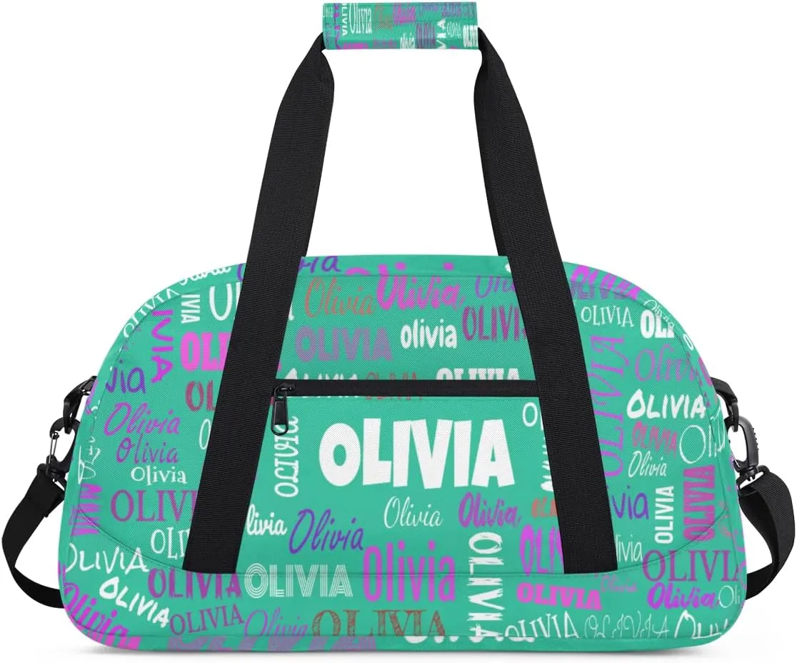 Personalized Ballet Dance Bag, Cheer Bag Girl Sport Duffel Bag, Name Ranked Customize Travel Duffle Bag with Name Overnight Weekender Bag Perform Cheer Bag, Light Sea Green Color