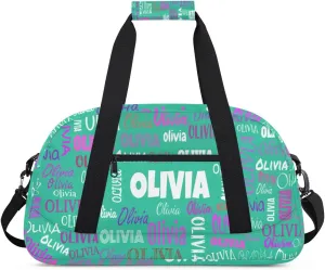 Personalized Ballet Dance Bag, Cheer Bag Girl Sport Duffel Bag, Name Ranked Customize Travel Duffle Bag with Name Overnight Weekender Bag Perform Cheer Bag, Light Sea Green Color