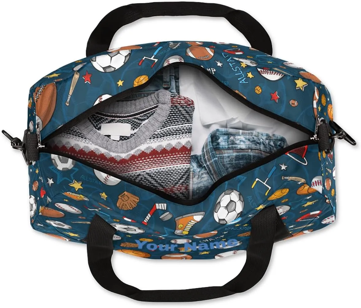 Personalized Balls Sports Sport Duffel Bag Custom Name Kids Gym Bags Carry On Travel Bag Weekender Overnight Bag for Boys Girls Teens