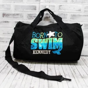 Personalized Born to Swim Teal Lime Mermaid Travel Bag