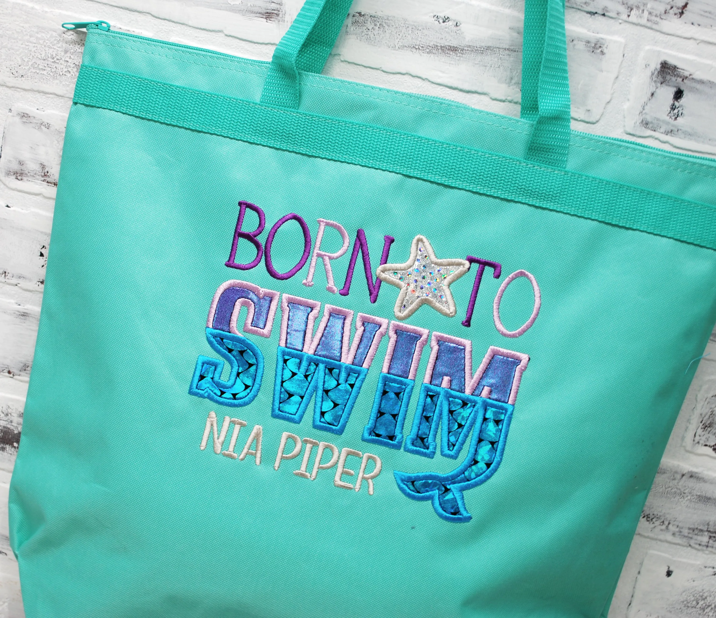 Personalized Born to Swim Tote Bag