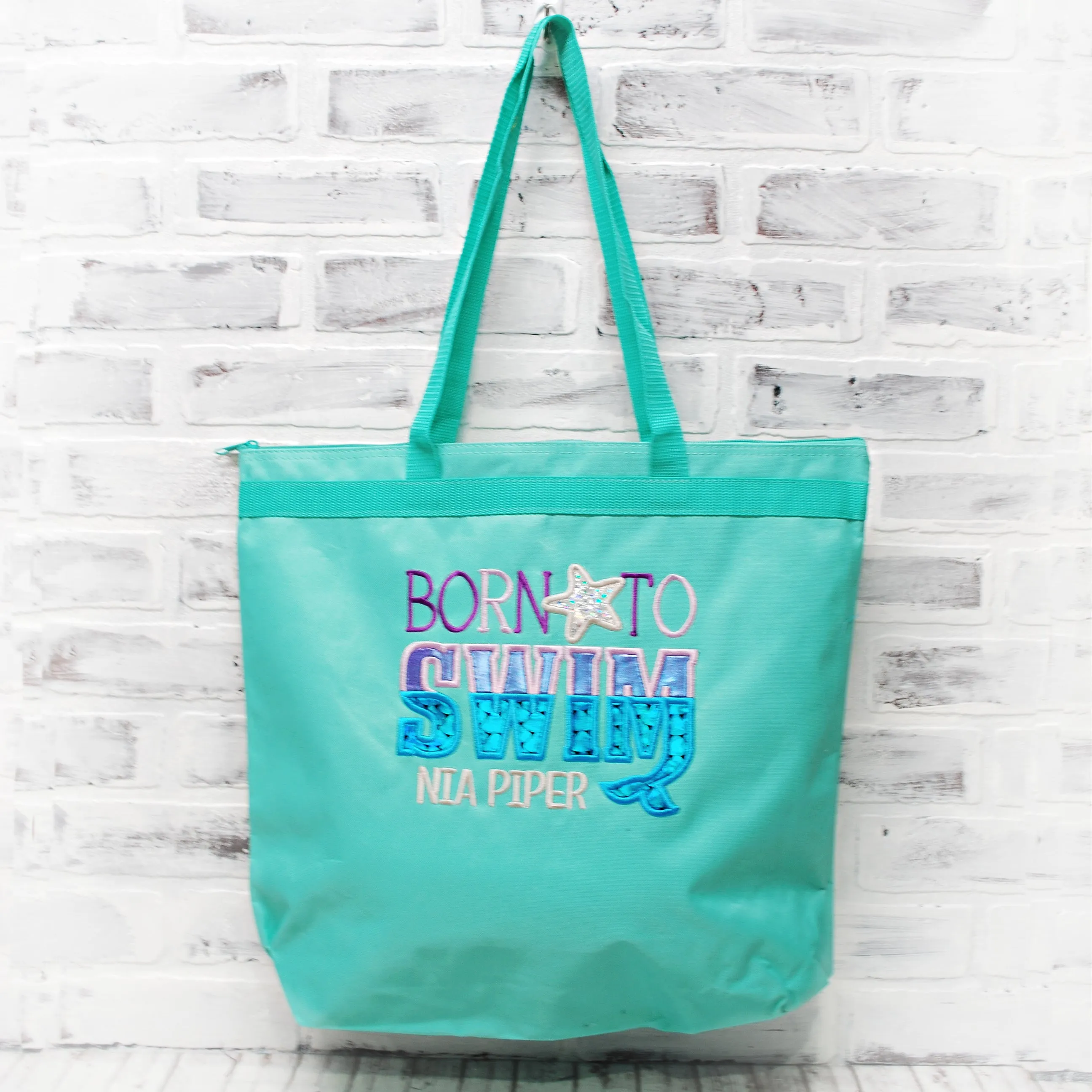 Personalized Born to Swim Tote Bag