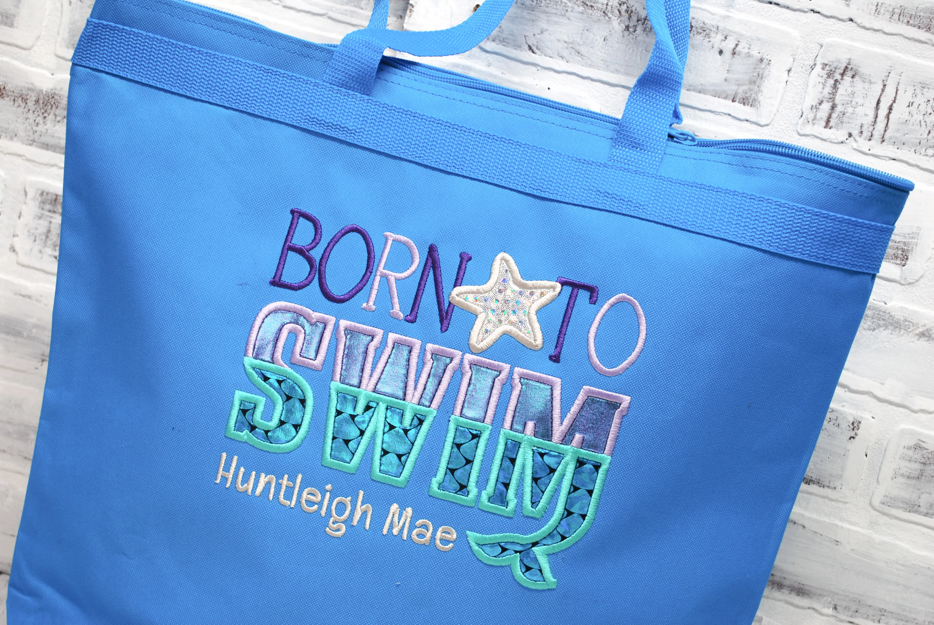 Personalized Born to Swim Tote Bag