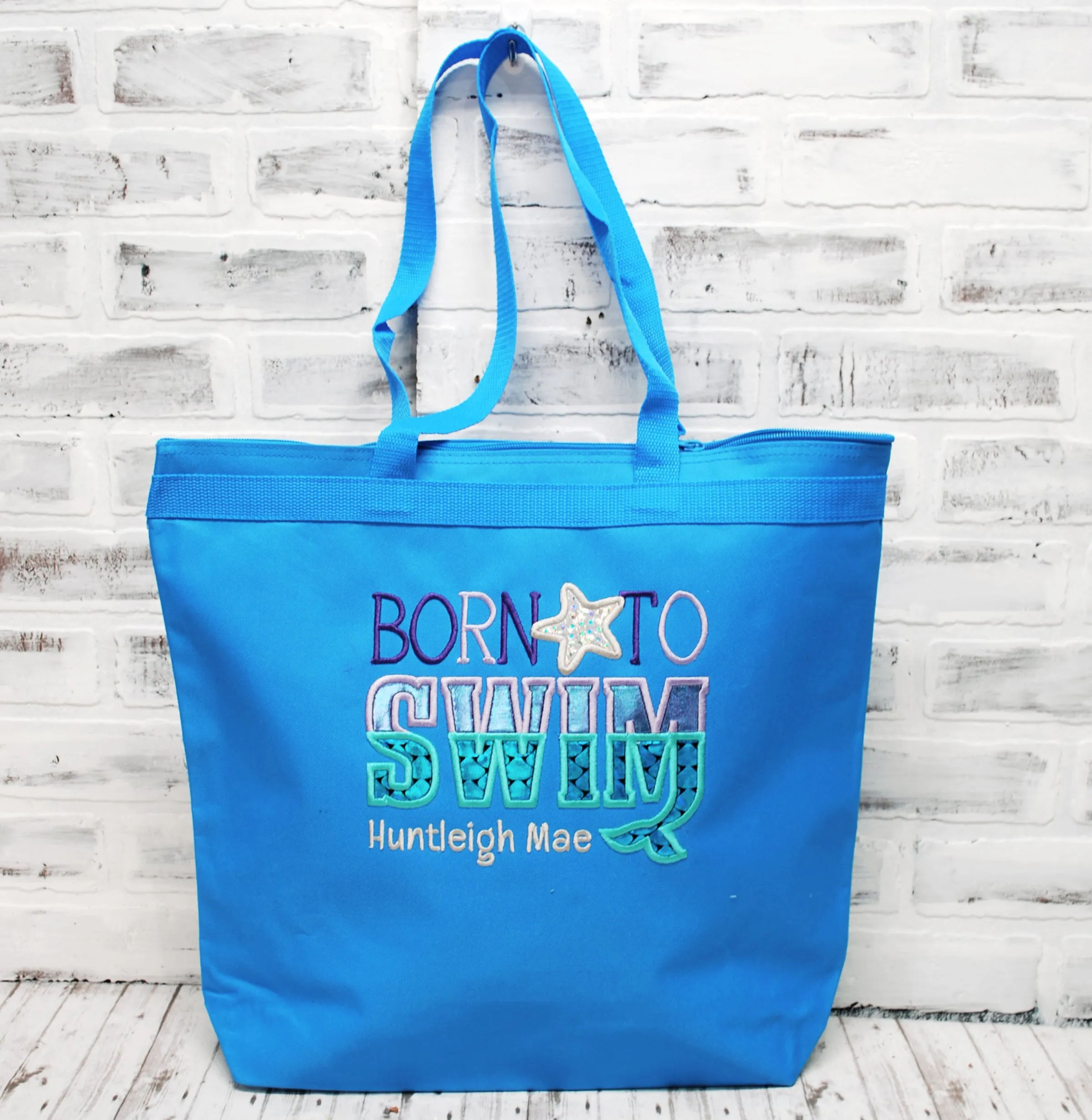 Personalized Born to Swim Tote Bag