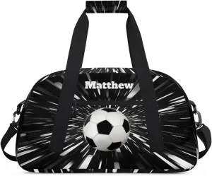 Personalized Boys Sports Soccer Duffel Bag, Custom Sport Gym Bag Large Compartment Cheerleaders Dance Bag Weekender Bags Travel Training Bag for men, Abstract Black Background