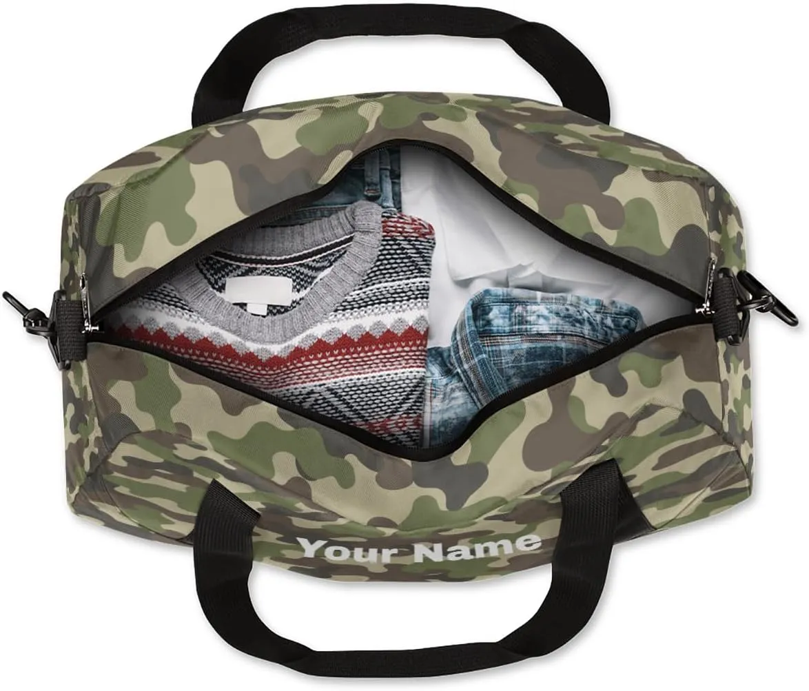 Personalized Camouflage Common Sport Duffel Bag Custom Name Kids Gym Bags Carry On Travel Bag Weekender Overnight Bag for Boys Girls Teens