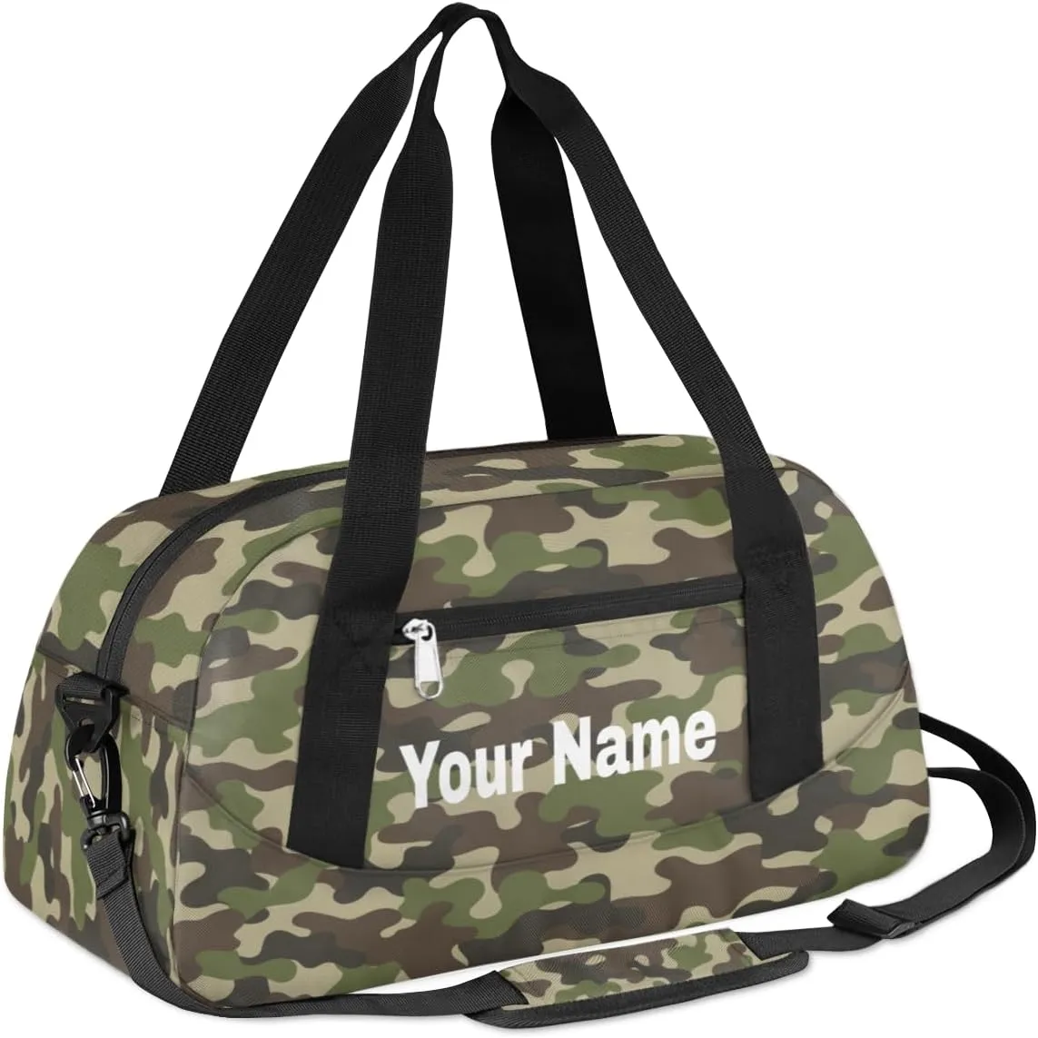 Personalized Camouflage Common Sport Duffel Bag Custom Name Kids Gym Bags Carry On Travel Bag Weekender Overnight Bag for Boys Girls Teens