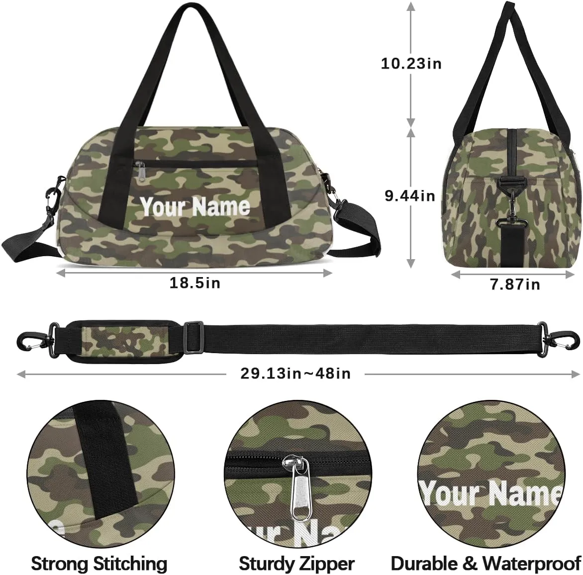 Personalized Camouflage Common Sport Duffel Bag Custom Name Kids Gym Bags Carry On Travel Bag Weekender Overnight Bag for Boys Girls Teens