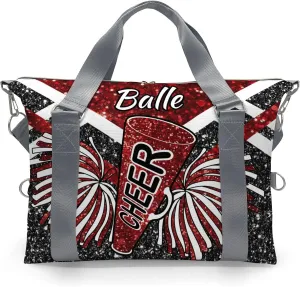 Personalized Cheer Bag Cheerleader Duffel Bag,Custom Sport Gym Bag,Customize Travel Duffle Bag with Name,Overnight Weekender Bags Red Glitter,Cheerleading Cheer Team Coaches Bag Gifts
