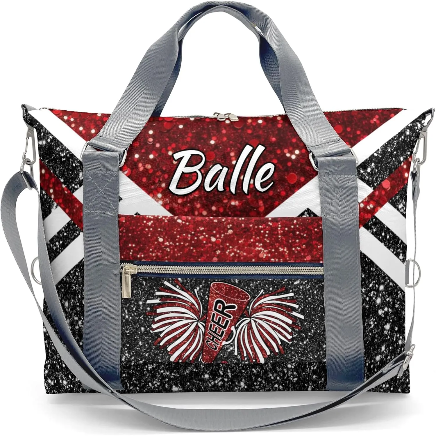 Personalized Cheer Bag Cheerleader Duffel Bag,Custom Sport Gym Bag,Customize Travel Duffle Bag with Name,Overnight Weekender Bags Red Glitter,Cheerleading Cheer Team Coaches Bag Gifts
