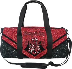 Personalized Cheer Bag Girl Sport Cheer Duffel Bag, Custom Kids Gym Bag, Overnight Weekender Travel Duffle Bags,Firebrick Glitter, Customize Cheer Bags for Cheerleaders Gifts