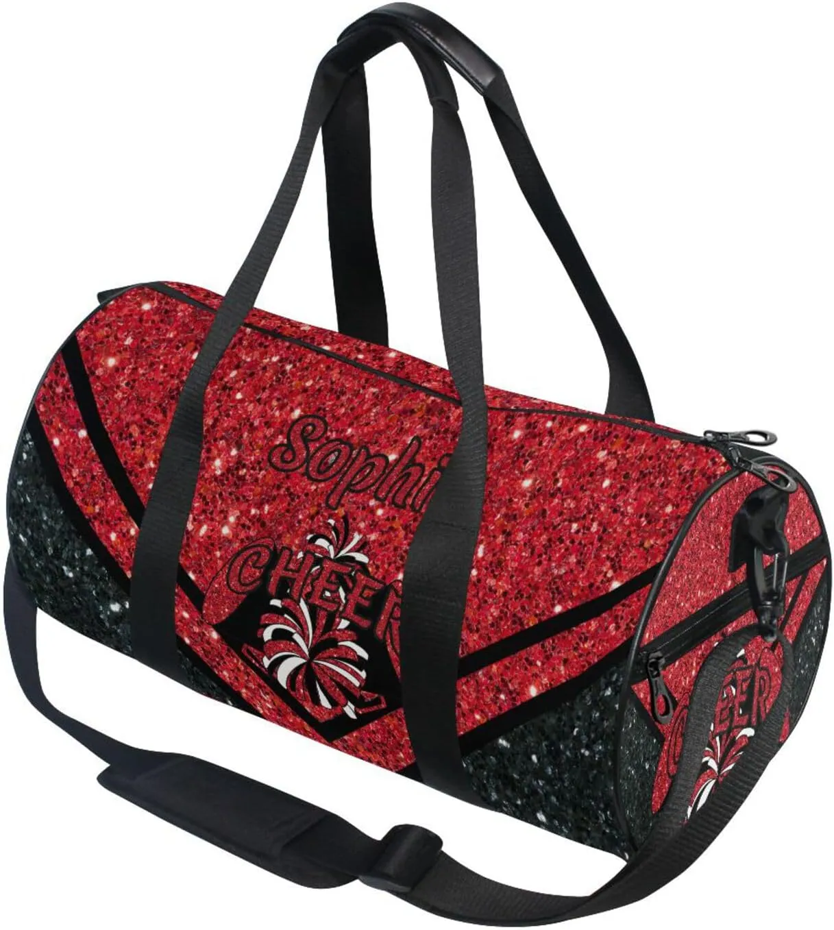 Personalized Cheer Bag Girl Sport Cheer Duffel Bag, Custom Kids Gym Bag, Overnight Weekender Travel Duffle Bags,Firebrick Glitter, Customize Cheer Bags for Cheerleaders Gifts