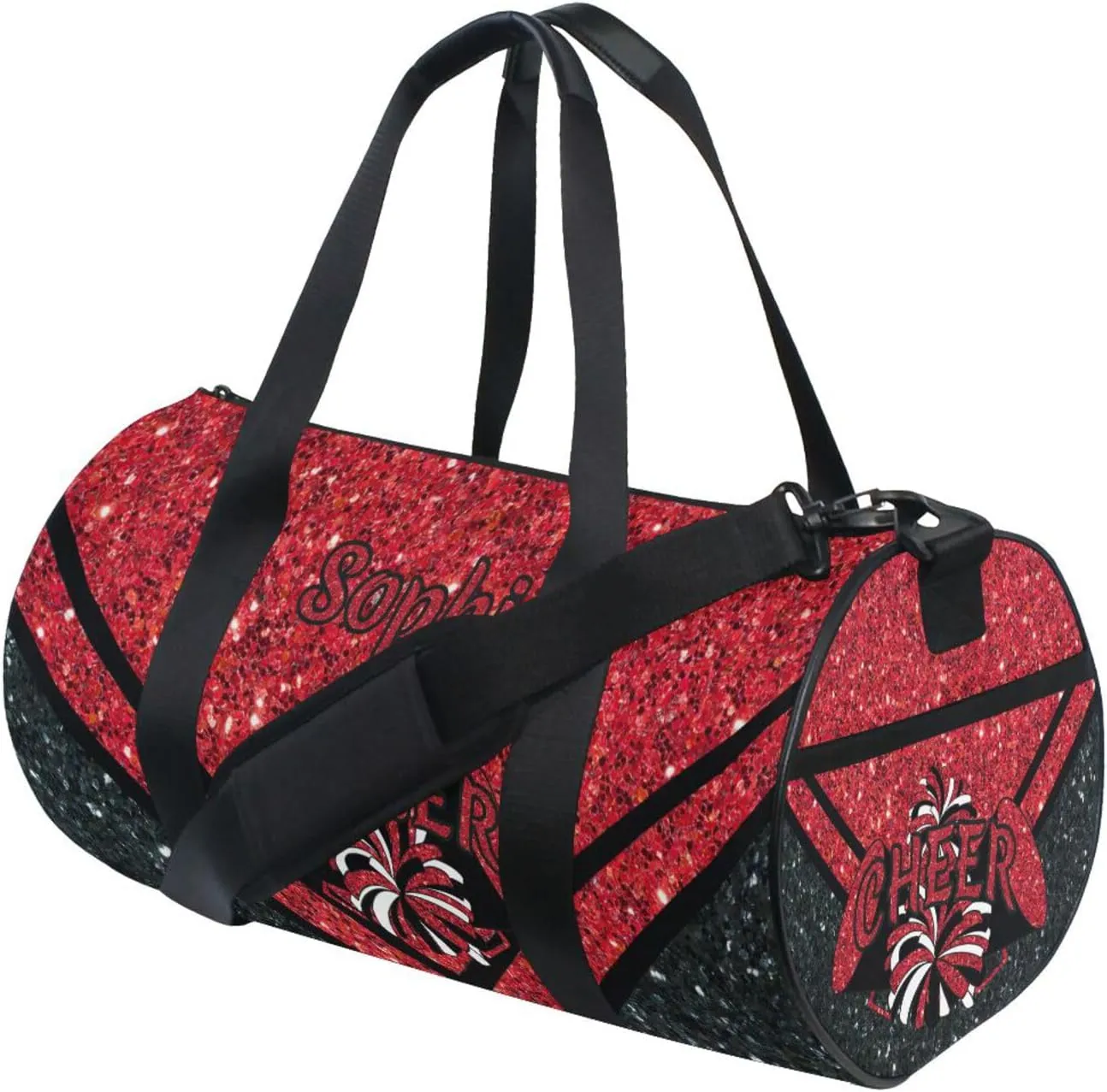 Personalized Cheer Bag Girl Sport Cheer Duffel Bag, Custom Kids Gym Bag, Overnight Weekender Travel Duffle Bags,Firebrick Glitter, Customize Cheer Bags for Cheerleaders Gifts