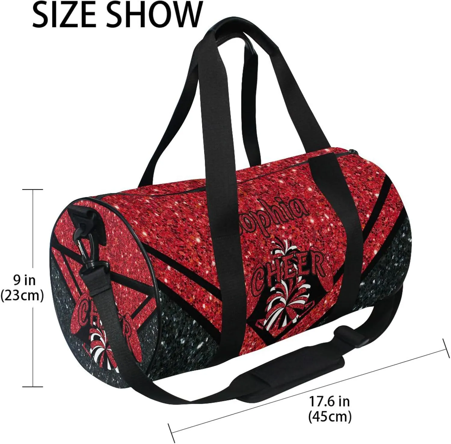 Personalized Cheer Bag Girl Sport Cheer Duffel Bag, Custom Kids Gym Bag, Overnight Weekender Travel Duffle Bags,Firebrick Glitter, Customize Cheer Bags for Cheerleaders Gifts