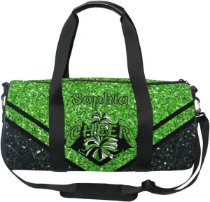 Personalized Cheer Bag Girl Sport Cheer Duffel Bag, Custom Kids Gym Bag, Overnight Weekender Travel Duffle Bags,Green Glitter, Customize Cheer Bags for Cheerleaders Gifts