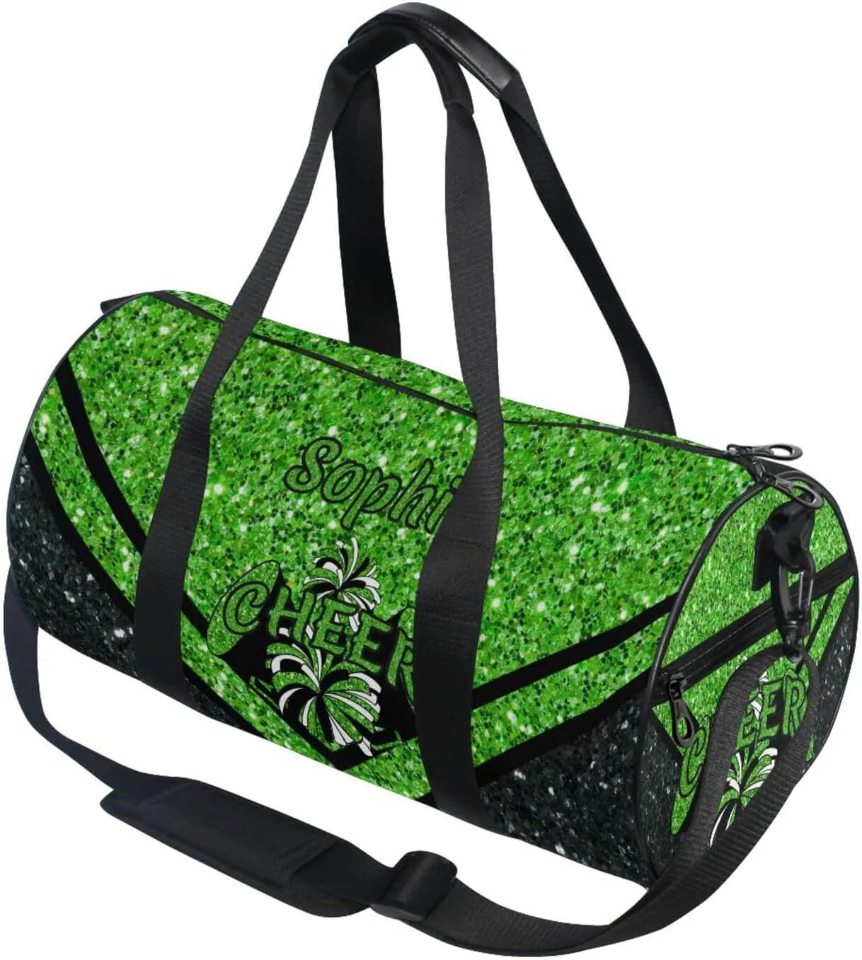 Personalized Cheer Bag Girl Sport Cheer Duffel Bag, Custom Kids Gym Bag, Overnight Weekender Travel Duffle Bags,Green Glitter, Customize Cheer Bags for Cheerleaders Gifts